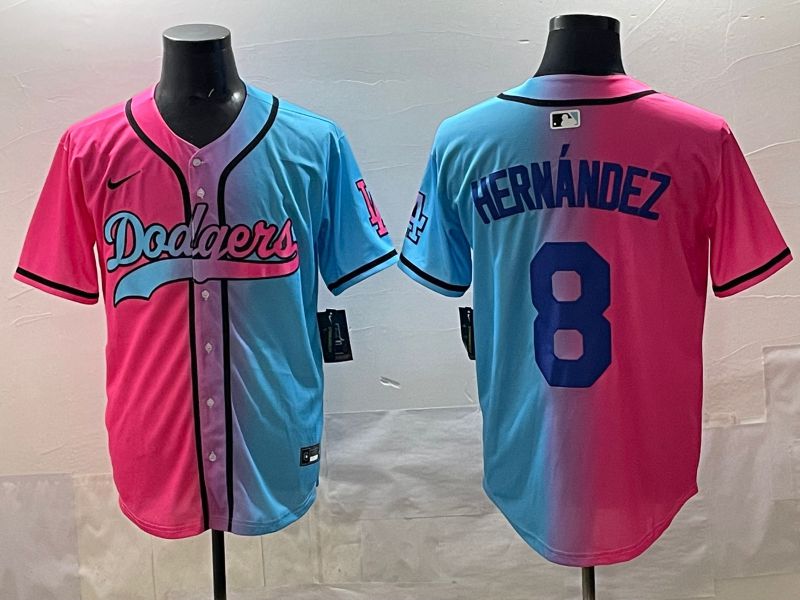 Men Los Angeles Dodgers #8 Hernandez Blue pink Game 2025 Nike MLB Jersey style 001